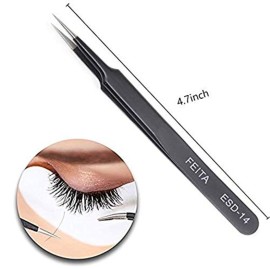 Eyelash Tweezers - FEITA Precision Eyelash Extension Tweezers Set - Professional Straight & Curved Pointed Very Fine Tip Tweezers for Lash Extensions - Black - 2Pcs Eyelash Tweezers - FEITA Precision Eyelash Extension Tweezers Set - Professional Straight & Curved Pointed Very Fine Tip Tweezers for Lash Extensions - Black - 2Pcs