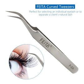 FEITA Precision Eyelash Extension Tweezers Set - Professional Straight & Curved Pointed Very Fine Tip Tweezers for Lash Extensions - Silver - 2Pcs FEITA Precision Eyelash Extension Tweezers Set - Professional Straight & Curved Pointed Very Fine Tip Tweezers for Lash Extensions - Silver - 2Pcs