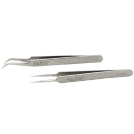 FEITA Precision Eyelash Extension Tweezers Set - Professional Straight & Curved Pointed Very Fine Tip Tweezers for Lash Extensions - Silver - 2Pcs FEITA Precision Eyelash Extension Tweezers Set - Professional Straight & Curved Pointed Very Fine Tip Tweezers for Lash Extensions - Silver - 2Pcs