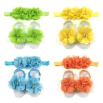 ALLYDREW Baby Girl Barefoot Flower Sandals & Headbands Set Chiffon Flower Baby Sandals - Sunshine (set of 4),One Size
