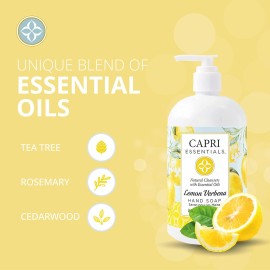 CAPRI ESSENTIALS Hand Soap Liquid, Natural Household Cleaning Supplies, Gentle Plant Based Aromatic Hand Wash with a Blend of Essential Oils, Removes Dirt & Grime, Lemon Verbena Scent, 16 FL Oz