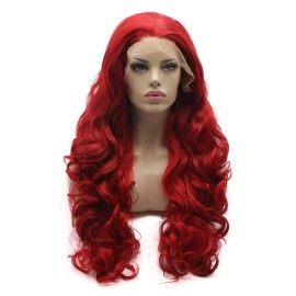 Lushy Wavy Long 26inch Red Heat Resistant Heavy Density Realistic Synthetic Lace Front Wig