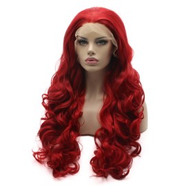 Lushy Wavy Long 26inch Red Heat Resistant Heavy Density Realistic Synthetic Lace Front Wig