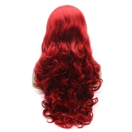 Lushy Wavy Long 26inch Red Heat Resistant Heavy Density Realistic Synthetic Lace Front Wig