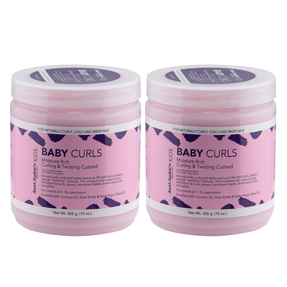 Aunt Jackie\'s Kids Baby Curls, Moisture Rich Curling and Twisting Custard for Naturally Curly, Coily and Wavy Hair, 15 oz, 2 Pack