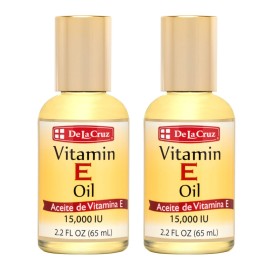 De La Cruz Vitamin E Oil, Vitamin E Oil with Safflower for Skin, Hair, Face and Body, 2.2 FL OZ. (2 Bottles)