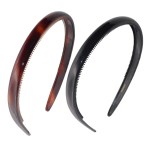 Parcelona French Reg Tortoise Shell Brown and Black 1/2 Wide Celluloid Made in France Set of 2 Hair Headbands with Inner Teeth Nibs for Women and Girls