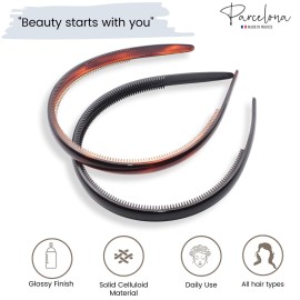 Parcelona French Reg Tortoise Shell Brown and Black 1/2 Wide Celluloid Made in France Set of 2 Hair Headbands with Inner Teeth Nibs for Women and Girls Parcelona French Reg Tortoise Shell Brown and Black 1/2 Wide Celluloid Made in France Set of 2 Hair Headbands with Inner Teeth Nibs for Women and Girls
