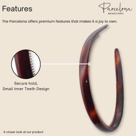 Parcelona French Reg Tortoise Shell Brown and Black 1/2 Wide Celluloid Made in France Set of 2 Hair Headbands with Inner Teeth Nibs for Women and Girls Parcelona French Reg Tortoise Shell Brown and Black 1/2 Wide Celluloid Made in France Set of 2 Hair Headbands with Inner Teeth Nibs for Women and Girls