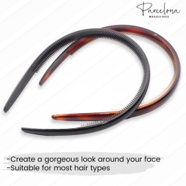 Parcelona French Reg Tortoise Shell Brown and Black 1/2 Wide Celluloid Made in France Set of 2 Hair Headbands with Inner Teeth Nibs for Women and Girls Parcelona French Reg Tortoise Shell Brown and Black 1/2 Wide Celluloid Made in France Set of 2 Hair Headbands with Inner Teeth Nibs for Women and Girls