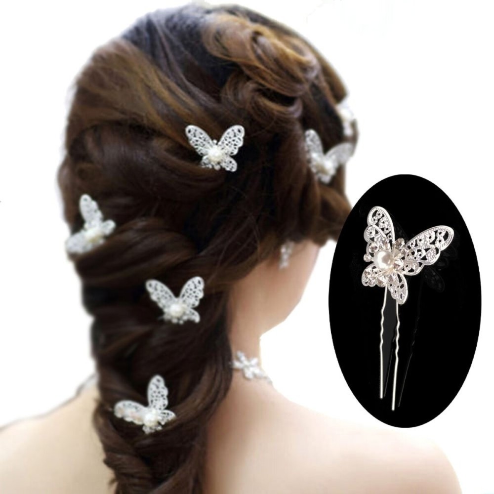 yueton Pack of 20 Butterfly Pearl Crystal Hair Pin Bride Headwear Hair Accessories (Silver) yueton Pack of 20 Butterfly Pearl Crystal Hair Pin Bride Headwear Hair Accessories (Silver)