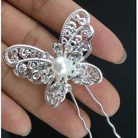 yueton Pack of 20 Butterfly Pearl Crystal Hair Pin Bride Headwear Hair Accessories (Silver) yueton Pack of 20 Butterfly Pearl Crystal Hair Pin Bride Headwear Hair Accessories (Silver)
