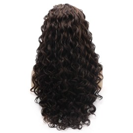 Lushy Long Curly Auburn Brown Mix Wig Full Density Half Hand Tied Heat Friendly Synthetic Lace Front Wig