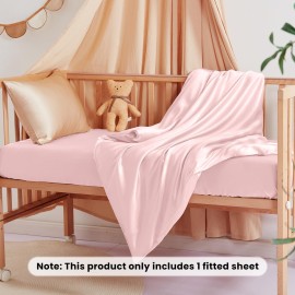 THXSILK Pure Silk Fitted Crib Sheets, Organic Crib Bedding-Ultra Soft, Smooth, 100% Top Grade Mulberry Silk, 28 x 52 x 8, Girl, Pink