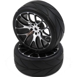 hobbysoul 4pcs New RC 1/10 On Road Tires Soft & Alloy Aluminum Rims Hex 12mm