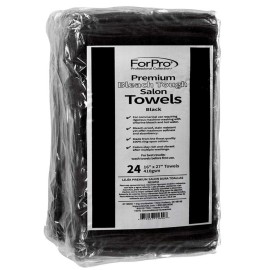 ForPro Professional Collection Premium Bleach Tough Salon Towels, Black, 100% Cotton, Bleach-Proof Towels, Stain Resistant, 16 W x 27 L, 24-Count