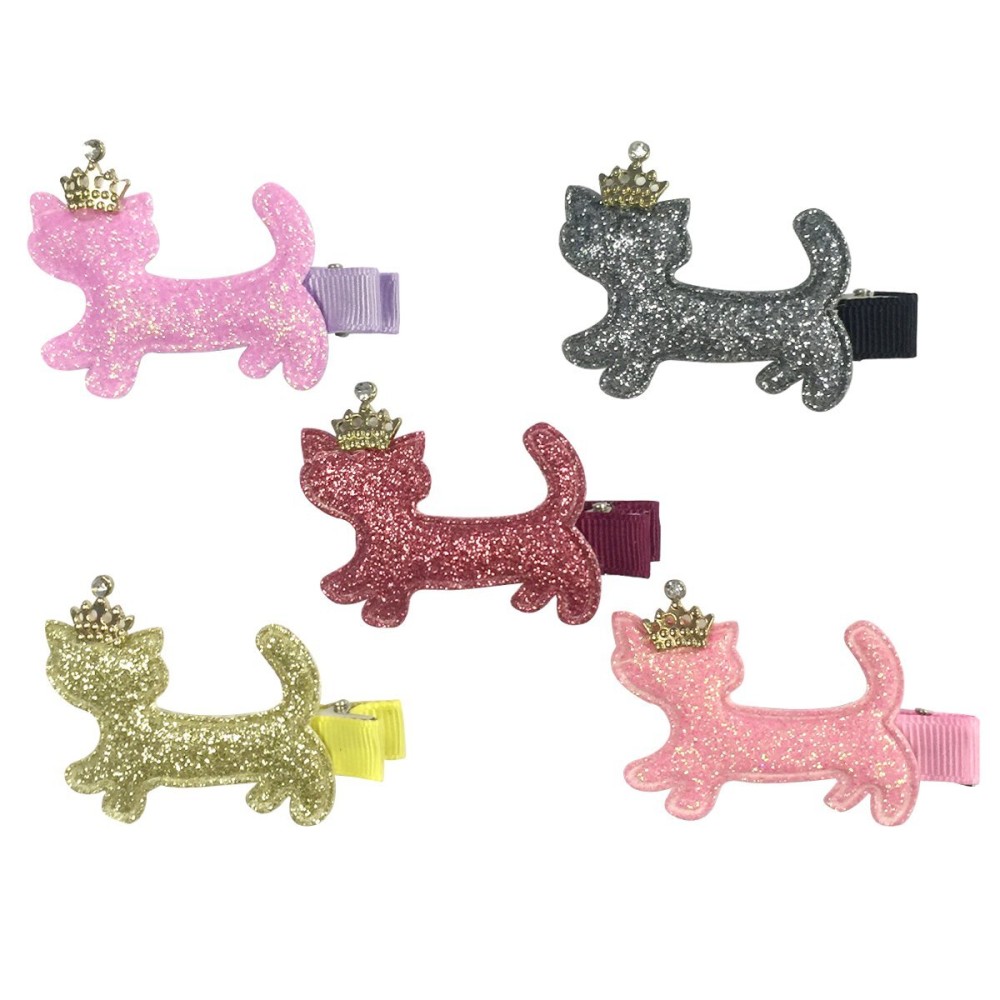 allydrew Elegant Kitties Glitter Crown Girls Hair Clip Sparkly Kitten Hair Clips, set of 5