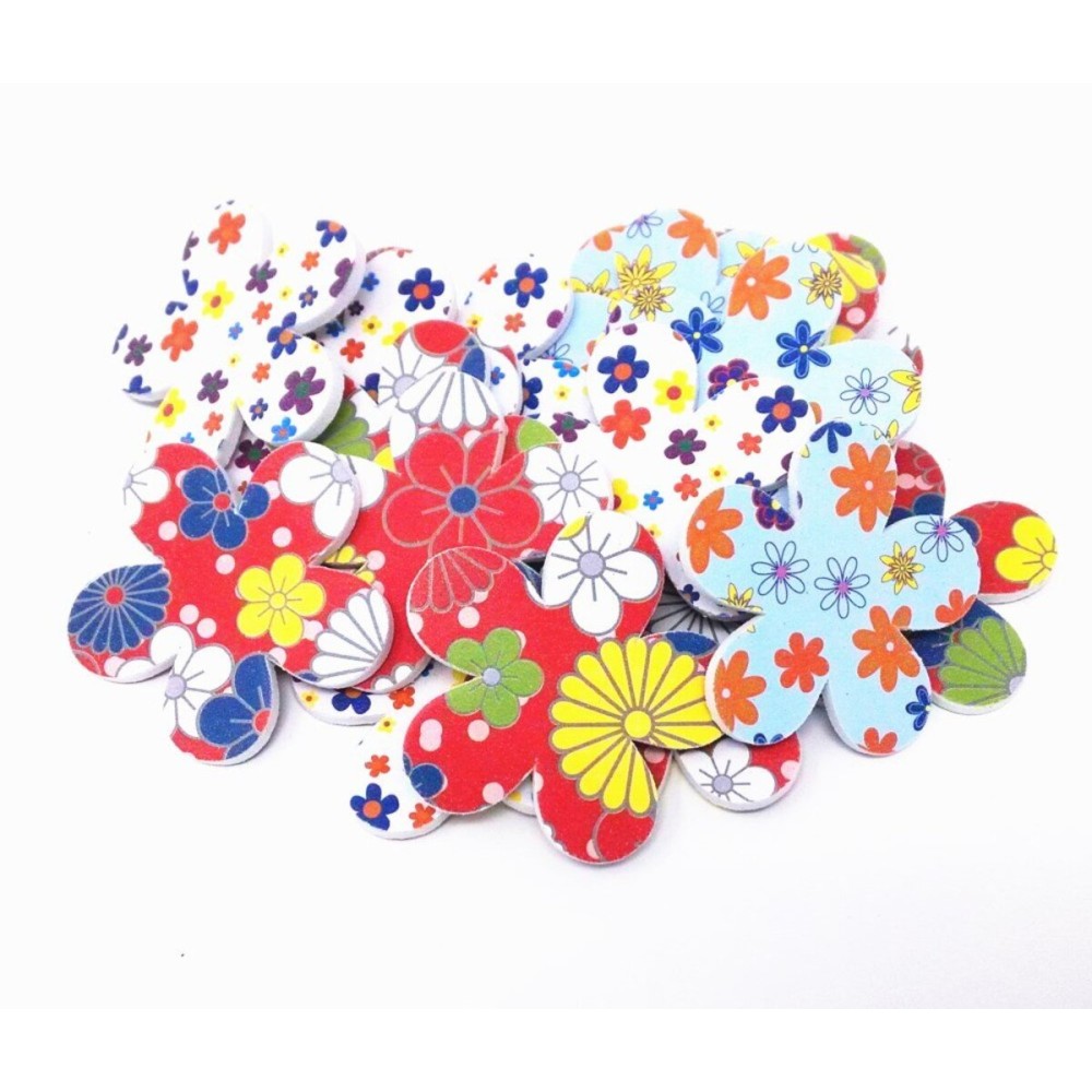 yueton 20pcs Flower Shape Colorful Printing Style Double Sided Nail Files Emery Board Cosmetic Manicure Pedicure Tool
