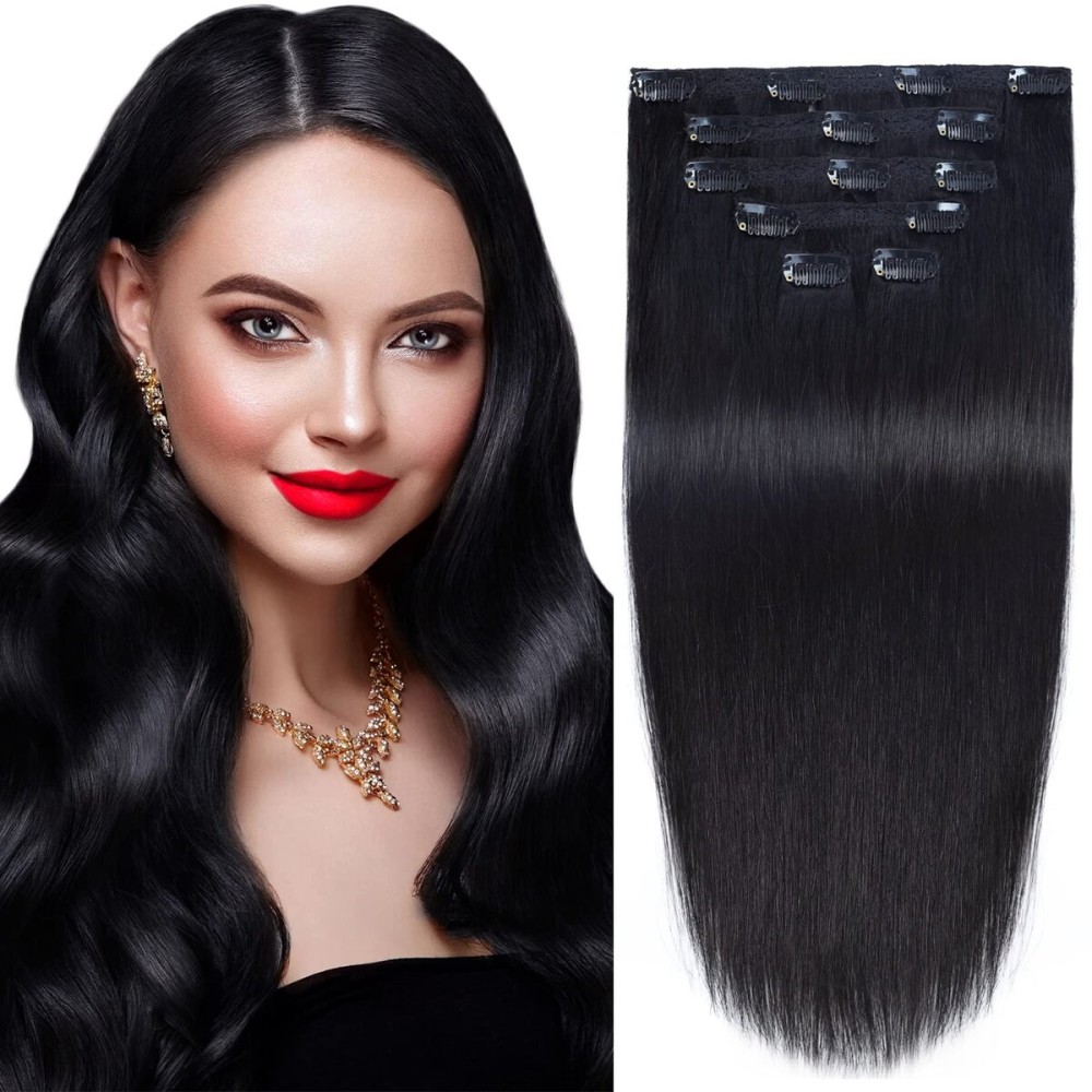 18Clip in Remy Human Hair Extensions Double Weft Thick to Ends Off Black(1B) 6Pieces 70Grams/2.45oz 18Clip in Remy Human Hair Extensions Double Weft Thick to Ends Off Black(1B) 6Pieces 70Grams/2.45oz