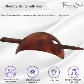 French Amie Oval Arch Shell Brown Handmade Ponytail Holder Hair Updo Bun Cover Cap Hair Slide Pin Stick
