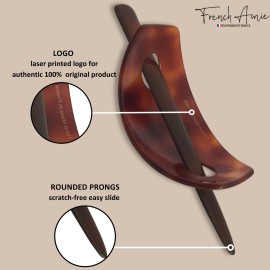 French Amie Oval Arch Shell Brown Handmade Ponytail Holder Hair Updo Bun Cover Cap Hair Slide Pin Stick