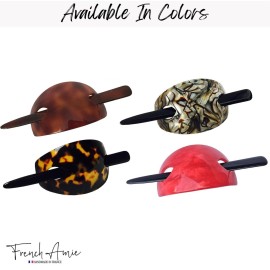 French Amie Oval Arch Shell Brown Handmade Ponytail Holder Hair Updo Bun Cover Cap Hair Slide Pin Stick