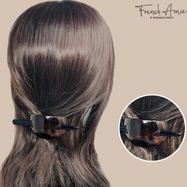 French Amie Oval Arch Shell Brown Handmade Ponytail Holder Hair Updo Bun Cover Cap Hair Slide Pin Stick