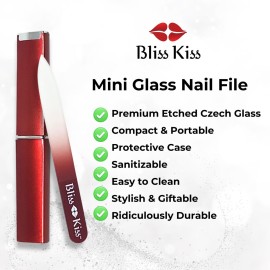Bliss Kiss Simply Czech Crystal Glass Nail File case and Sleeve | Small Nail File Gentle Nail Files for Natural Nails, Durable Manicure Tool, Perfect Travel Nail File, Emery Boards Alternative