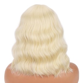 BERON 14 Inches Blonde Wig for Women Short Curly Wig Blonde Wigs with Bangs Bob Blonde Wigs for Daily Party Hairnet Include
