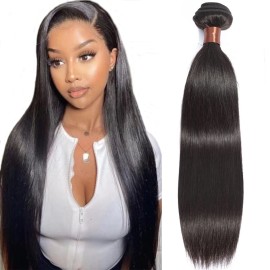 BLACKMOON HAIR Straight Human Hair One Bundle 26 Inch 100% Unprocessed Brazilian Virgin Human Hair Straight Weave Bundles Human Hair Extensions for Black Woman Natural Color
