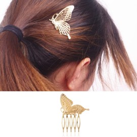 LOVEF 1Pair Delicate Retro Elegant Butterfly Hair Pin Clip Cuff Claw Side Comb, Siver/Gold LOVEF 1Pair Delicate Retro Elegant Butterfly Hair Pin Clip Cuff Claw Side Comb, Siver/Gold