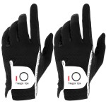 FINGER TEN Men\'s Golf Gloves for Right Left Handed Golfer Rain Grip Value 2 Pack, Golf Glove for Hot Wet Weather No Sweat Black Gray White Blue (Black, Large-Worn on Left Hand)
