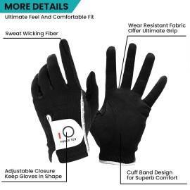 FINGER TEN Men\'s Golf Gloves for Right Left Handed Golfer Rain Grip Value 2 Pack, Golf Glove for Hot Wet Weather No Sweat Black Gray White Blue (Black, Large-Worn on Left Hand) FINGER TEN Men\'s Golf Gloves for Right Left Handed Golfer Rain Grip Value 2 Pack, Golf Glove for Hot Wet Weather No Sweat Black Gray White Blue (Black, Large-Worn on Left Hand)