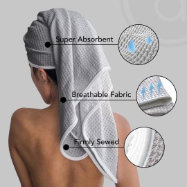 desired body Microfiber Hair Wrap for Women - Extra Large 45 x 25 Quick-Dry Towel, Anti-Frizz, Breathable, Waffle Knit, Elastic Loop for Wet, Curly & Straight Styles - Grey - Microfiber Hair Towel desired body Microfiber Hair Wrap for Women - Extra Large 45 x 25 Quick-Dry Towel, Anti-Frizz, Breathable, Waffle Knit, Elastic Loop for Wet, Curly & Straight Styles - Grey - Microfiber Hair Towel