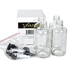 Vivaplex, 4, Large, 8 oz, Empty, Clear Glass Bottles with Black Lotion Pumps