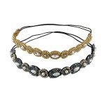 yueton Pack of 2 Handmade Crystal Rhinestone Beads Elastic Headband Hair Band Women Hair Accessories (Navy blue + Gold)