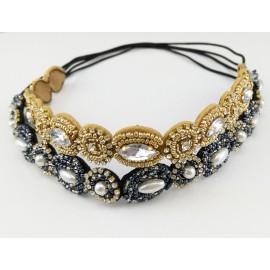 yueton Pack of 2 Handmade Crystal Rhinestone Beads Elastic Headband Hair Band Women Hair Accessories (Navy blue + Gold) yueton Pack of 2 Handmade Crystal Rhinestone Beads Elastic Headband Hair Band Women Hair Accessories (Navy blue + Gold)