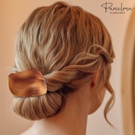 Parcelona France Onde Beige Waves 2 3/4 Celluloid Side Slide in Secure Grip Hair Up do Hinge Duck Hair Claw for Women and Girls
