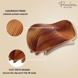 Parcelona France Onde Beige Waves 2 3/4 Celluloid Side Slide in Secure Grip Hair Up do Hinge Duck Hair Claw for Women and Girls