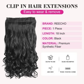 REECHO 18 1-Pack 3/4 Full Head Curly Wavy Clips in on Synthetic Hair Extensions HE008 Hairpieces for Women 5 Clips 4.0 Oz per Piece - Natural Black REECHO 18 1-Pack 3/4 Full Head Curly Wavy Clips in on Synthetic Hair Extensions HE008 Hairpieces for Women 5 Clips 4.0 Oz per Piece - Natural Black