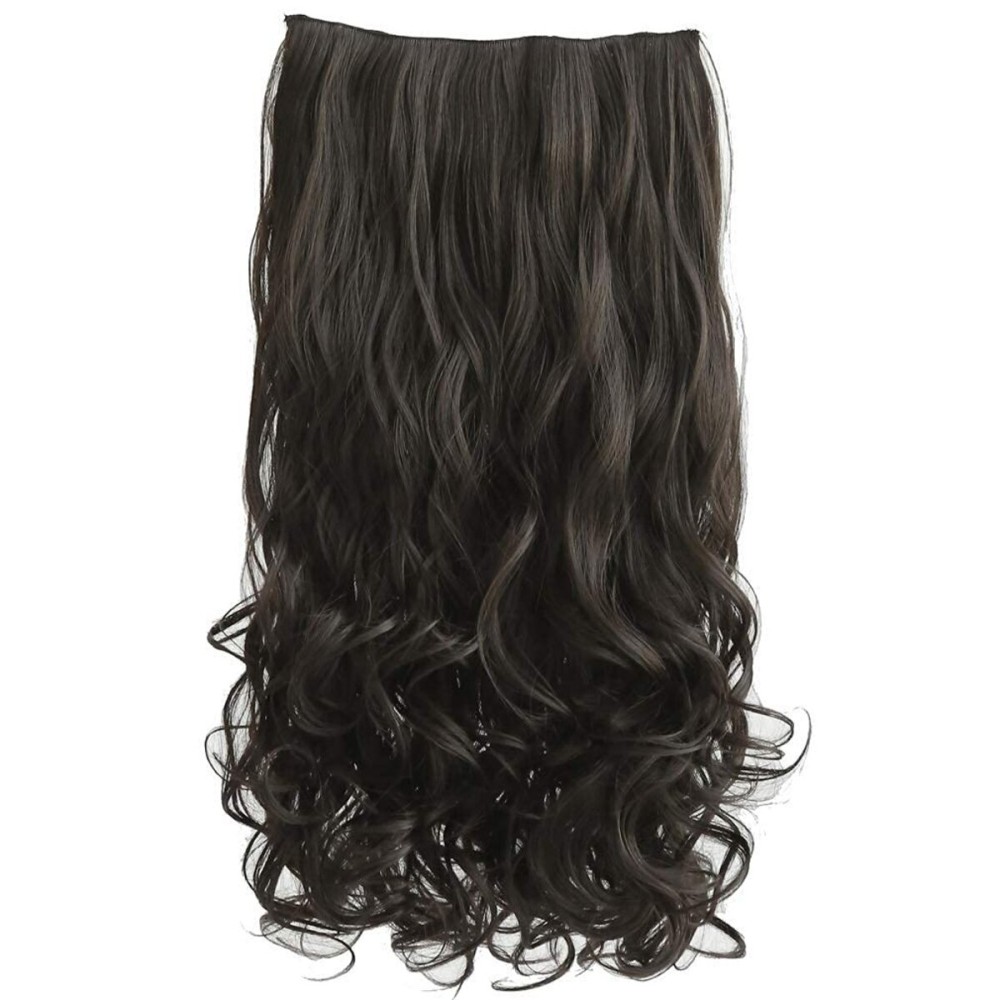REECHO 18 1-Pack 3/4 Full Head Curly Wavy Clips in on Synthetic Hair Extensions HE008 Hairpieces for Women 5 Clips 4.0 Oz per Piece - Black Brown