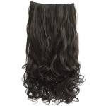REECHO 18 1-Pack 3/4 Full Head Curly Wavy Clips in on Synthetic Hair Extensions HE008 Hairpieces for Women 5 Clips 4.0 Oz per Piece - Black Brown