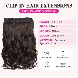 REECHO 16 1-Pack 3/4 Full Head Curly Wavy Clips in on Synthetic Hair Extensions HE008 Hairpieces for Women 5 Clips 3.9 Oz per Piece - Dark Brown REECHO 16 1-Pack 3/4 Full Head Curly Wavy Clips in on Synthetic Hair Extensions HE008 Hairpieces for Women 5 Clips 3.9 Oz per Piece - Dark Brown
