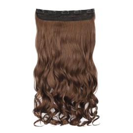 REECHO 16 1-Pack 3/4 Full Head Curly Wavy Clips in on Synthetic Hair Extensions HE008 Hairpieces for Women 5 Clips 3.9 Oz per Piece - Medium Warm Brown