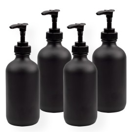 Cornucopia Brands Black Coated 8-Ounce Glass Pump Bottles (4-Pack), Great for Lotions, Liquid Soap, Aromatherapy and More