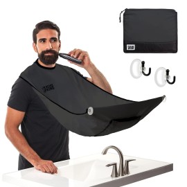 Beard King Beard Bib Apron - Shaving Set for Dad - As Seen on Shark Tank - Men\'s Hair Catcher for Shaving - Grooming Accessories - Packing Pouch, Black