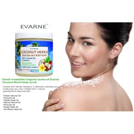 Evarne Coconut Monoi Dead Sea Salt Body Scrub with 7 Essential Oils and Vitamin E