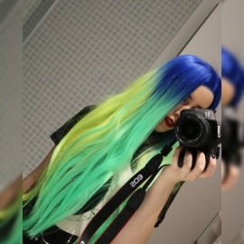Xiweiya 13x3 Lace Multi-color Wigs Ombre Neon Yellow Green with Blue Roots Wig Long Natural Straight Lace Front Wig for Women Heat Resistant Fiber Hair for Women, Drag queen Cosplay Wigs 24 Inches