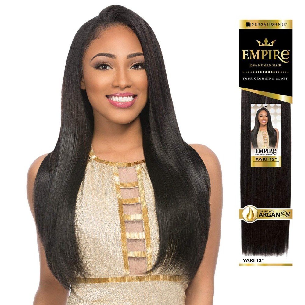 Sensationnel Empire yaki human hair - tangle free weaving for quick weave and sew in styles for faux highlights - 1 pack (18 inch, 1B OFFBLACK)