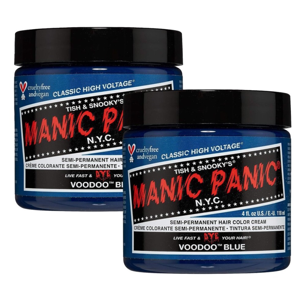 MANIC PANIC Classic Voodoo Blue Semi Permanent Hair Color - Dark Greenish Blue Hair Dye for Women & Men That Lasts 4-6 Weeks - Vegan, Ammonia & Cruelty-Free - Create & Mix Custom Shades (4oz / 2pk)